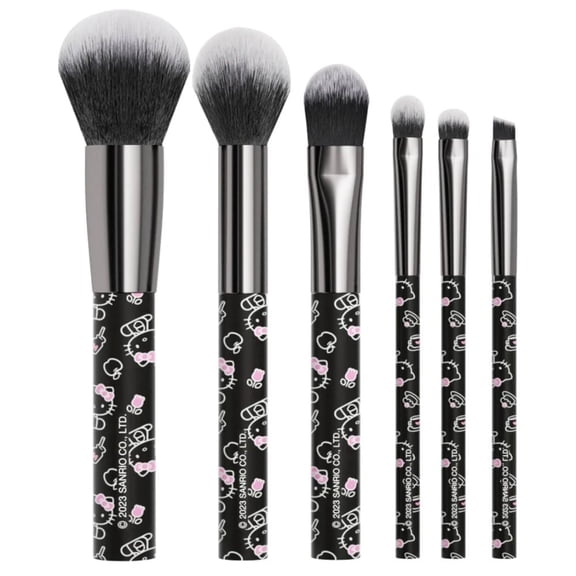 Impressions Vanity Hello Kitty Favorites 6 Pcs Makeup Brush Set, Super Soft Makeup Brushes (Black)