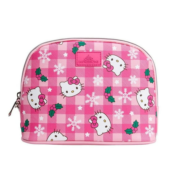 Impressions Vanity Hello Kitty Gingham Arch Makeup Bag with Removable Wristlet Strap (Pink)