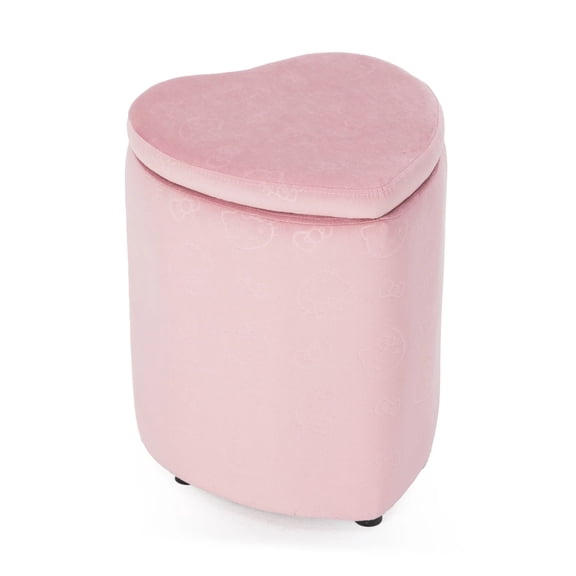 Impressions Vanity Hello Kitty Heart Storage Ottoman Chair, Velvety Fabric Padded Makeup Stool