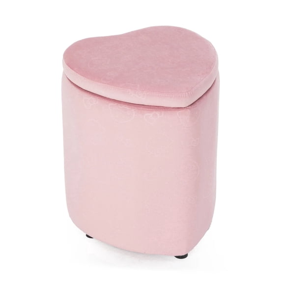 Impressions Vanity Hello Kitty Heart Storage Ottoman, Velvety Fabric Padded Makeup Stool