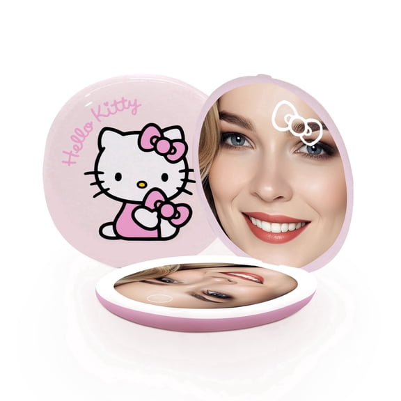 Impressions Vanity Hello Kitty Pretty Pink Compact Mirror with LED Light and 3X Magnification