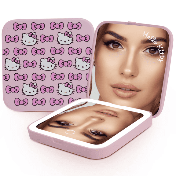 Impressions Vanity Hello Kitty Rows Of Bows LED Compact Mirror with Touch Sensor and 2X Magnified