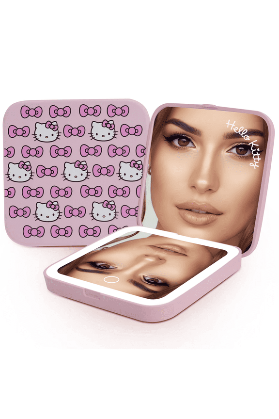 Impressions Vanity Hello Kitty Rows Of Bows LED Compact Mirror with Touch Sensor and 2X Magnified
