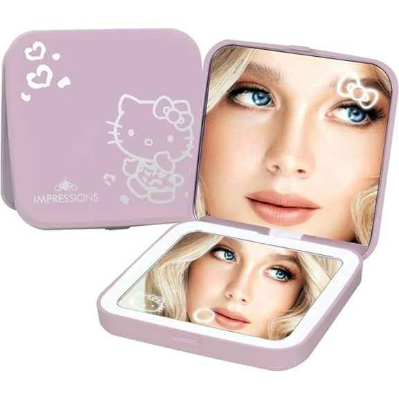 Impressions Vanity Hello Kitty Supercute Compact Mirror with Lights and 2X Magnification (Pink)