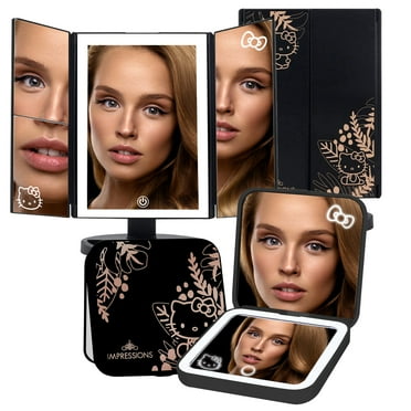 Impressions Vanity Hello Kitty Supercute Trifold Compact Magnifying Makeup Mirror, Tabletop (Black)