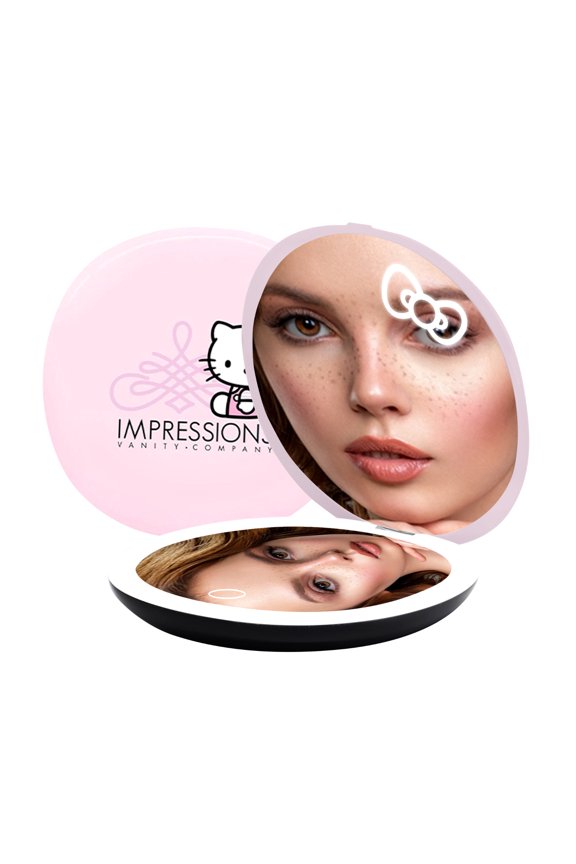 Impressions Vanity Hello Kitty Swirl Lighted Compact Mirror with 3X Magnification (Pink)