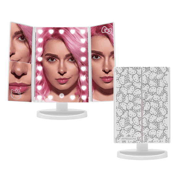Impressions Vanity Hello Kitty Trifold LED Mirror, Desk Mirror with Lights and Touch Sensor (White)