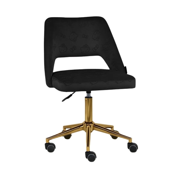 Impressions Vanity Hello Kitty Velvet Swivel Makeup Desk Chair, Adjustable Height, Black
