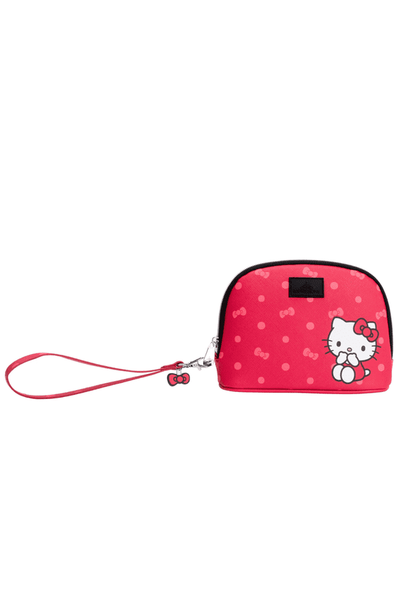 Impressions Vanity Hello Kitty Wristlet Pouch with Artwork, Inner Slip Pocket, Silver Hardware, Red