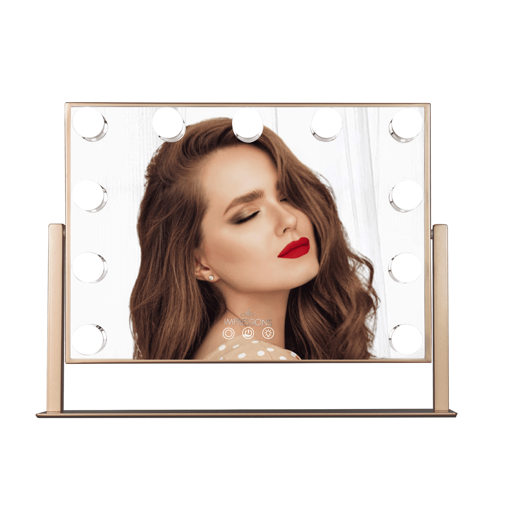 Champagne Gold Rectangular Iron Lighted Makeup Mirror with Touch Sensor