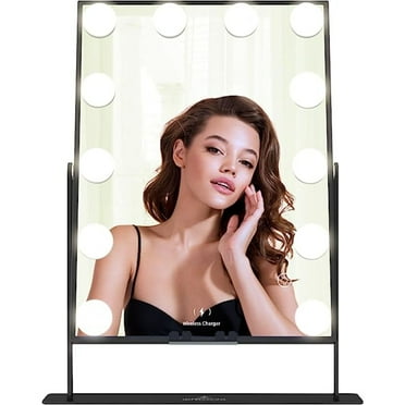 Impressions Vanity Hollywood XL Tri Tone Makeup Mirror, 360 Degree Tilt Lighted Desk Mirror (Black)