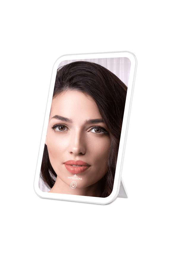 Impressions Vanity Icon Travel LED Makeup Mirror with 360 Degree Stand, Portable Vanity Mirror (White)