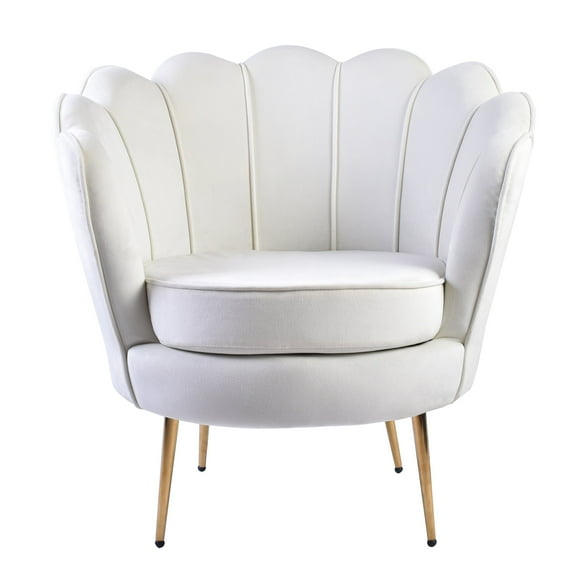 Impressions Vanity Isabella Channel Tufted Vanity Armchair with Gold Accented Legs, Seashell Design (White)