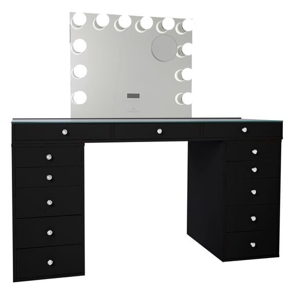 Impressions Vanity Large Hollywood Vanity Mirror with Lights, 12 Dimmable LED Lighted Bulbs Makeup Mirror with 5 Drawer Units, Bundle (Black)