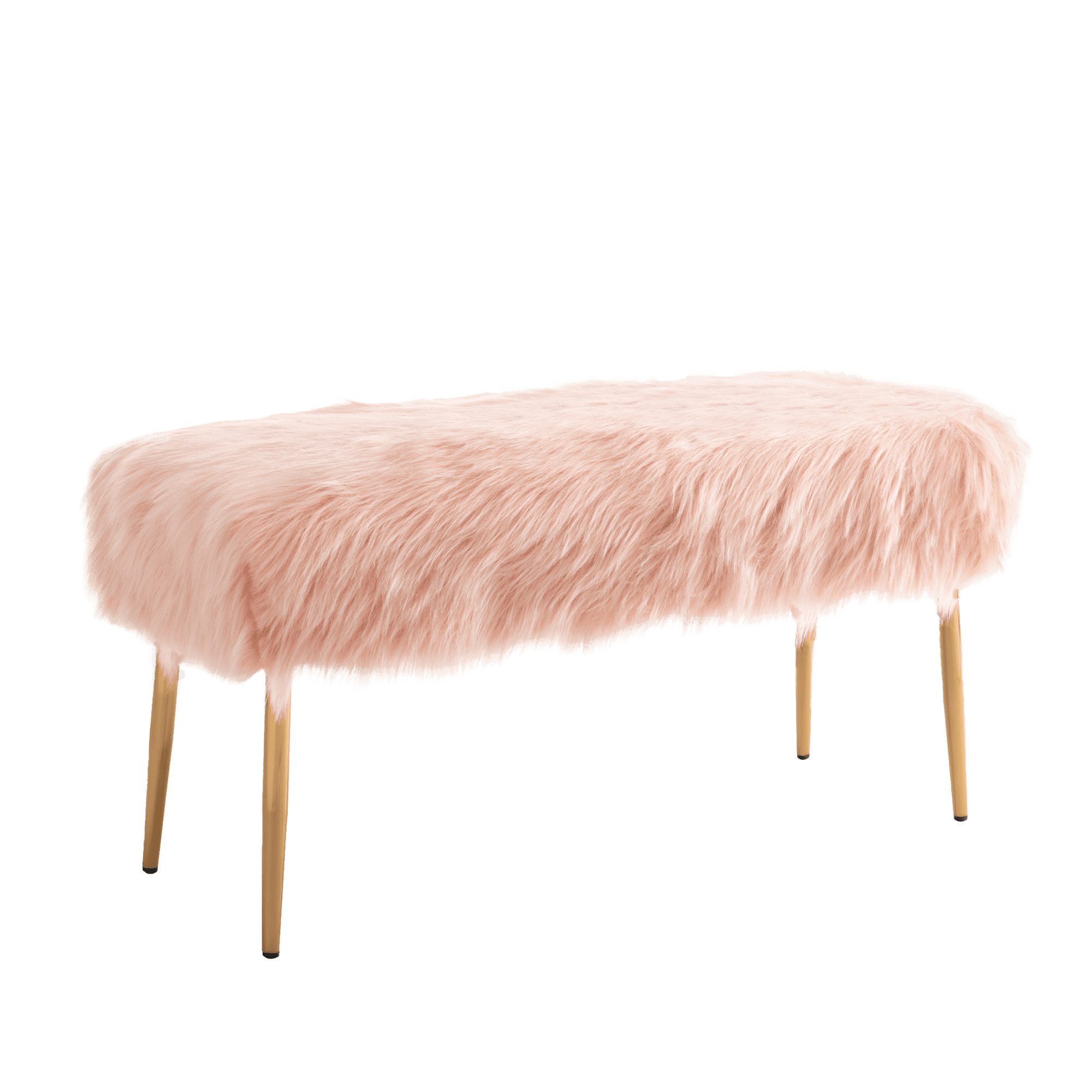 Pink Faux Fur and Gold Metal Vanity Bench