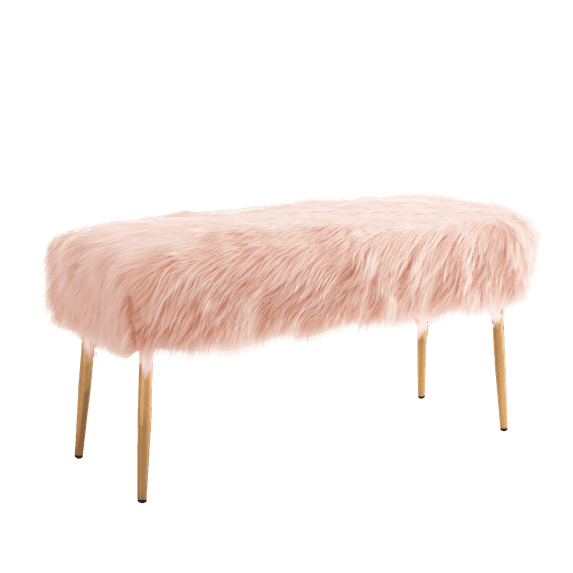 Impressions Vanity Layla Vanity Bench with Cushioned Seat, Ottoman Stool for Bedroom(Pink Faux Fur)