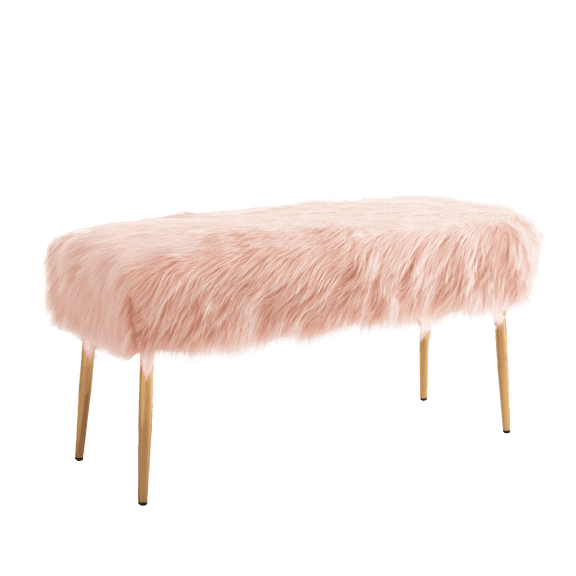 Impressions Vanity Layla Vanity Bench with Cushioned Seat, Ottoman Stool for Bedroom(Pink Faux Fur)