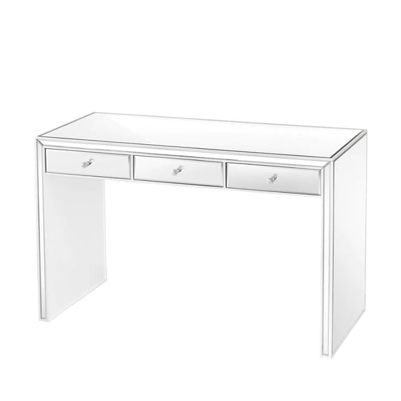 Impressions Vanity Leah Mirrored Vanity Table with Crystal Knobs Drawers Storage (White)