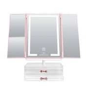 Impressions Vanity Liora Tri Tone Trifold LED Makeup Mirror with Bow Knobs 2 Organizer Drawer Base