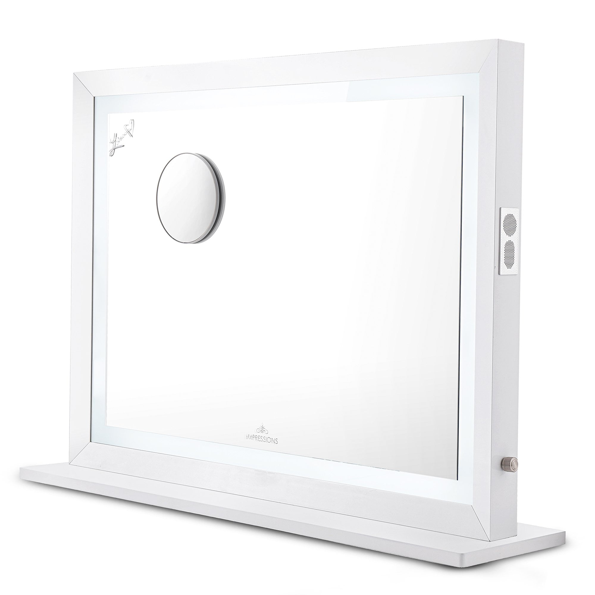 Impressions Vanity Makeup Mirror Liane V. Pro with Speakers and Dimmer Switch, Lighted Desk