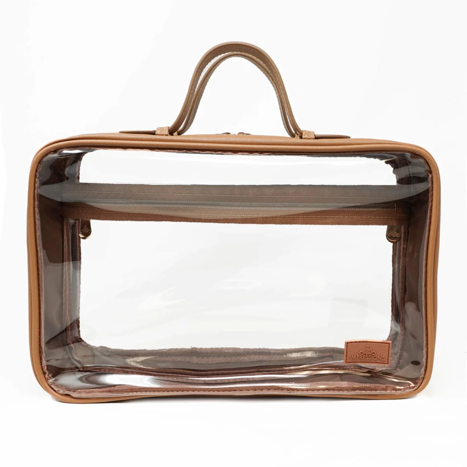 Impressions Vanity Malta Clear Toiletry Bag, Waterproof Travel Makeup Case Organizer (Tan)