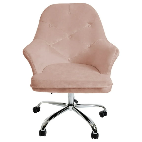 Impressions Vanity Michelle Tufted Vanity Chair with 360 Degree Swivel, Button Design Desk Seat with Five Non Marking Caste (Pink)