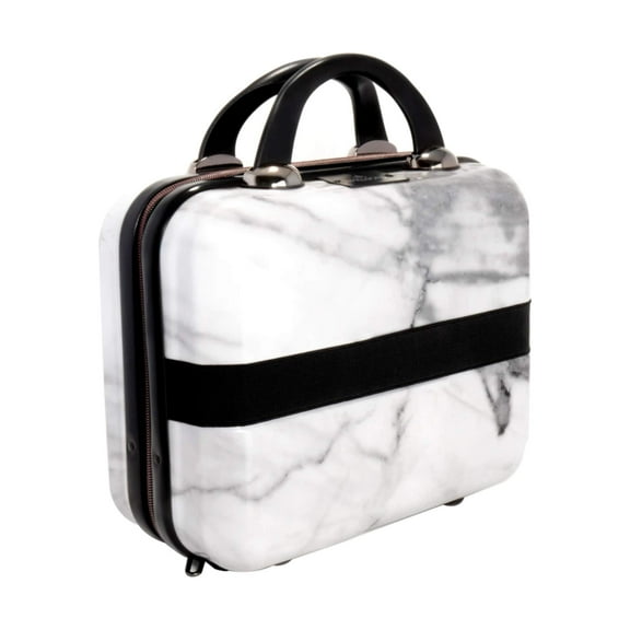 Impressions Vanity Mini Marble Bella Carry Case with Handle, Travel Makeup Bag (White Marble)