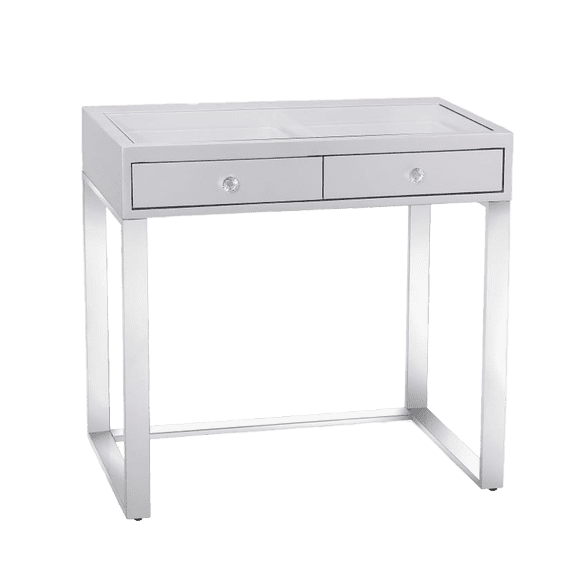 Impressions Vanity Mini SlayStation Emma Vanity Table with 2 Drawers and Crystal lux knobs (Silver)
