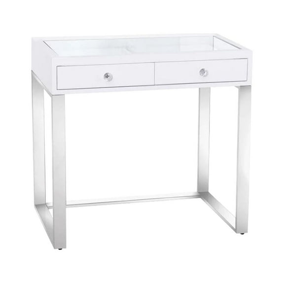 Impressions Vanity Mini SlayStation Emma Vanity Table with 2 Drawers and a Clear Glass Top (White)