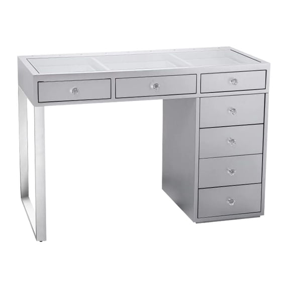 Impressions Vanity Mini SlayStation Kylie 1.0 Makeup Vanity Table with Drawers (Silver)