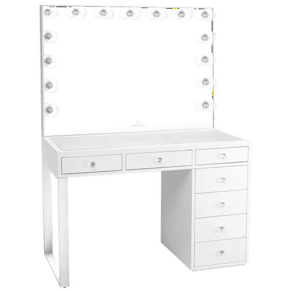 Impressions Vanity Mini SlayStation Kylie 1.0 Vanity Table with Makeup Mirror Bundle (White)