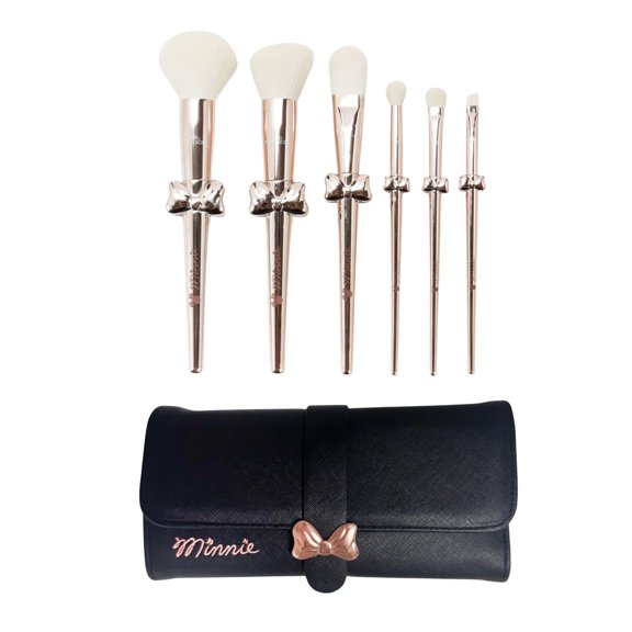 Impressions Vanity Minnie Mouse Luxe 6 PC Brush Set with Soft Bristles and Faux Leather Case