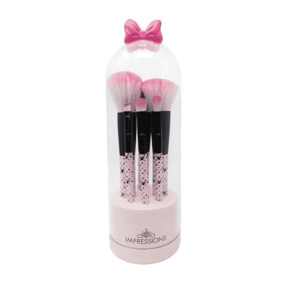 Impressions Vanity Minnie Mouse Perfectly Pink 6 Pcs Super Soft Makeup Brush Set with Bell Jar