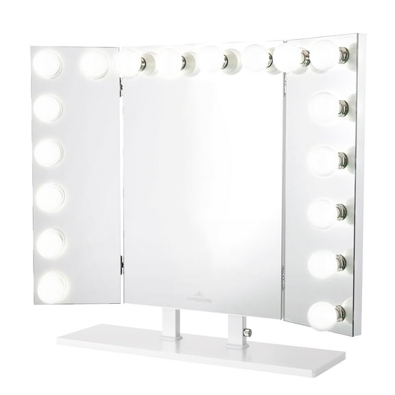 Impressions Vanity Mirror with 18 LED Globe Lights,Trifecta Pro Lighted Makeup Mirror (White)