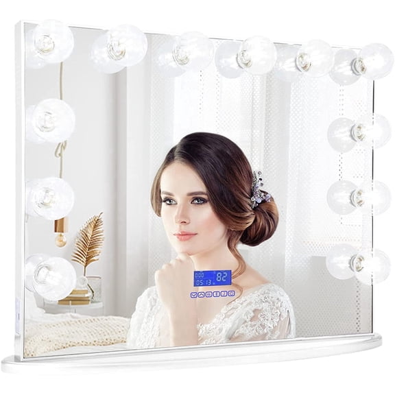 Impressions Vanity Hollywood Glow Plus Smart Wall Mirror with 12 LED Lights, Bluetooth Speaker and USB Charging Outlets