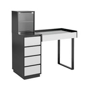 Impressions Vanity Modern Desk with Drawers, SlayStation Duet Glass top Makeup Mirror Storage with Drawer (Black)
