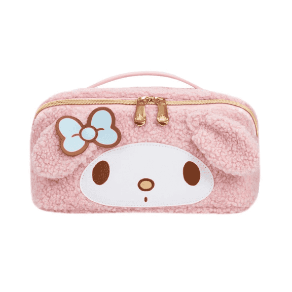 Impressions Vanity My Melody Unfold Travel Makeup Bag with Middle Zipper Divider and Gold Hardware