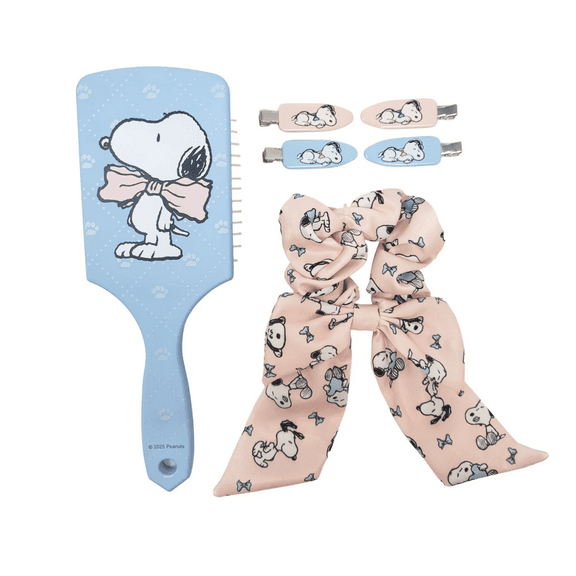 Impressions Vanity Peanuts SNOOPY Bowtie Hair Accessories Set with 1 Paddle Hair Brush, 4 Hair Clips
