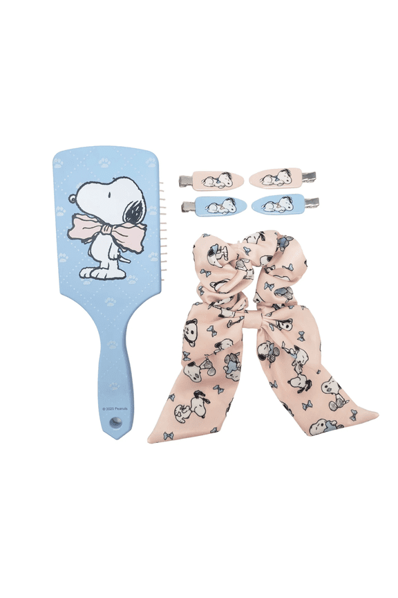 Impressions Vanity Peanuts SNOOPY Bowtie Hair Accessories Set with 1 Paddle Hair Brush, 4 Hair Clips