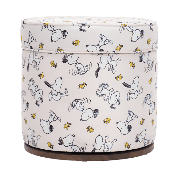 Impressions Vanity Peanuts SNOOPY Vanity Storage Ottoman, Upholstered Fabric, Swivel Wooden Base, SNOOPY Artwork