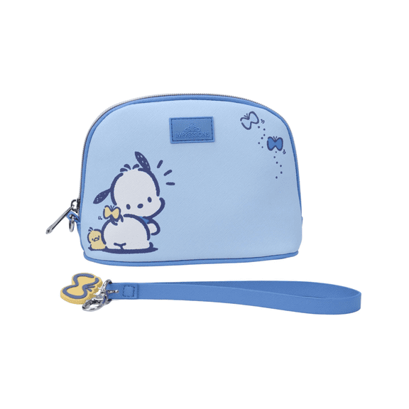 Impressions Vanity Pochacco Arch Makeup Bag with Removable Wristlet Strap, Silver Hardware