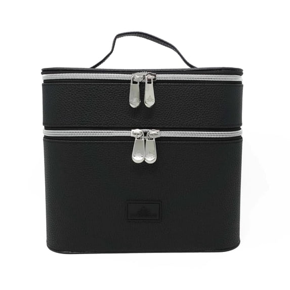 Impressions Vanity Positano 2 Tiered Cosmetic Organizer Case, Travel Makeup Bag (Black)