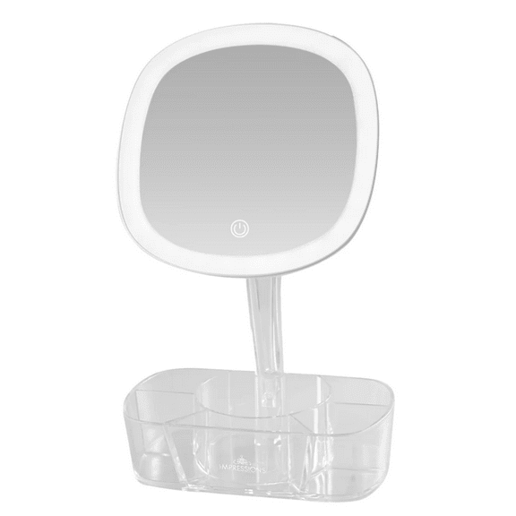 Impressions Vanity Reflect LED Makeup Mirror with Vanity Organizer, 7x Magnification, Divided Storage
