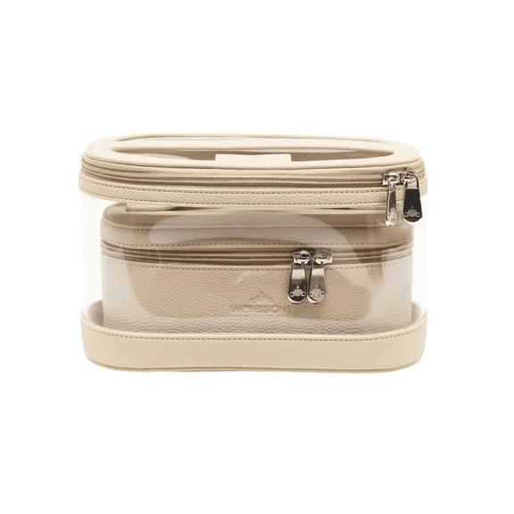 Impressions Vanity Salerno 2 Pc Makeup Case Set With Large and Small Bags, Faux Leather (Beige)
