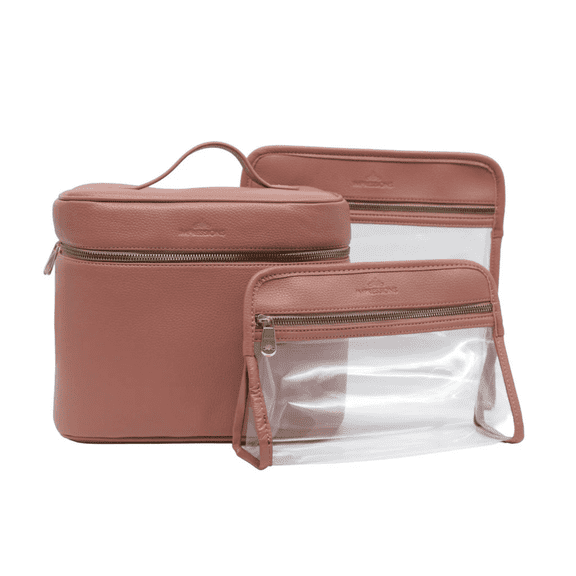 Impressions Vanity Seville 3 PC Travel Makeup Bag Set with Faux Pebbled Supple Leather