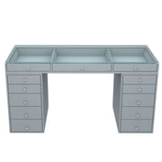 Impressions Vanity SlayStaion Pro 2.0 Makeup Vanity Table with 5 Drawer Units Bundle Silver