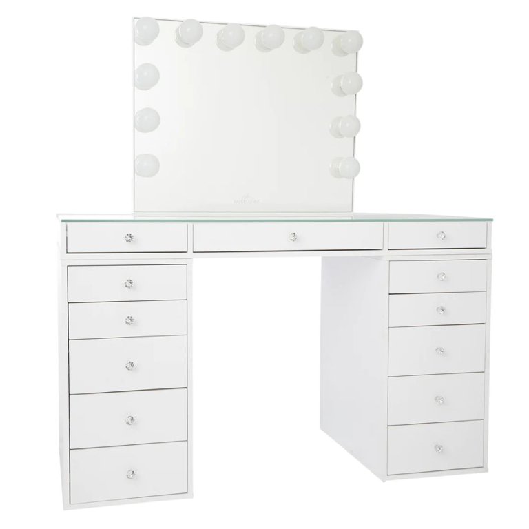 SlayStation Clear Top Mini Vanity Table + Glow XL Mirror Bundle