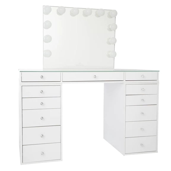 Impressions Vanity SlayStation 2.0 Makeup Table and Hollywood Vanity Mirror for Bedroom Decor (Bright White)