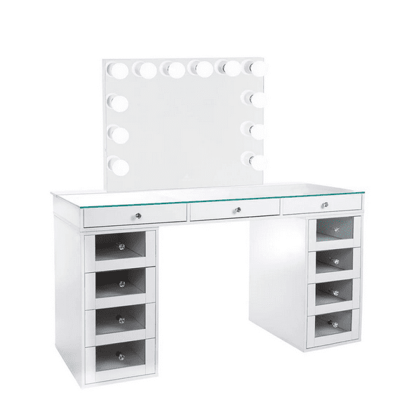 Impressions Vanity SlayStation 2.0 Tabletop with Mirror and 4 Drawer Units Bundle (Bright White)