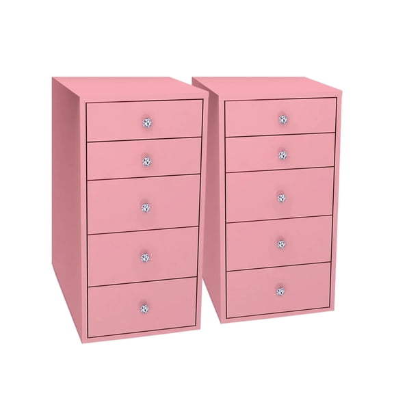Impressions Vanity SlayStation 5 Drawer Makeup Vanity Storage Unit with Drawer Knobs (Pink)